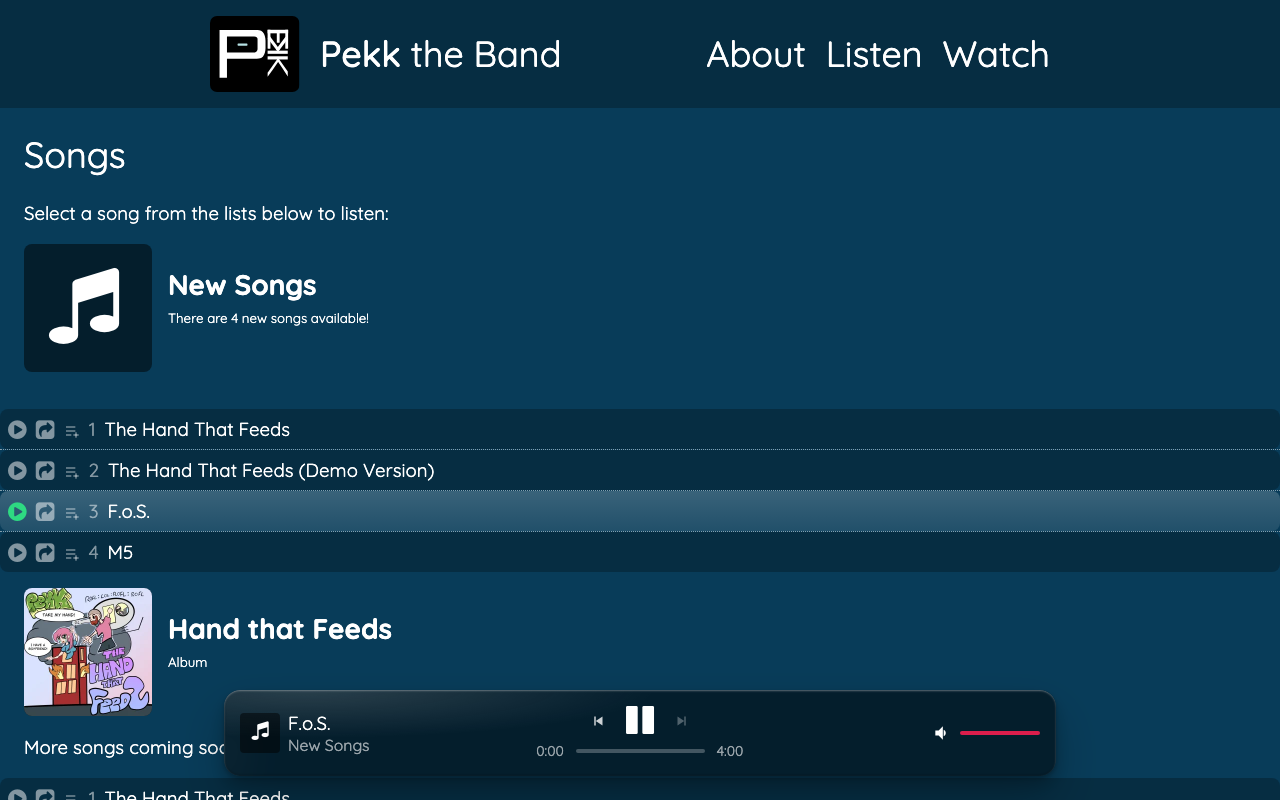 Floating player panel on desktop, showing a rounded glass panel over the song list